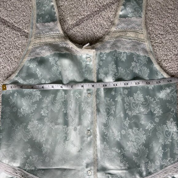 Vintage Christian Dior Lingerie Satin Lace Chemise Blue Jacquard Floral - Picture 6 of 6